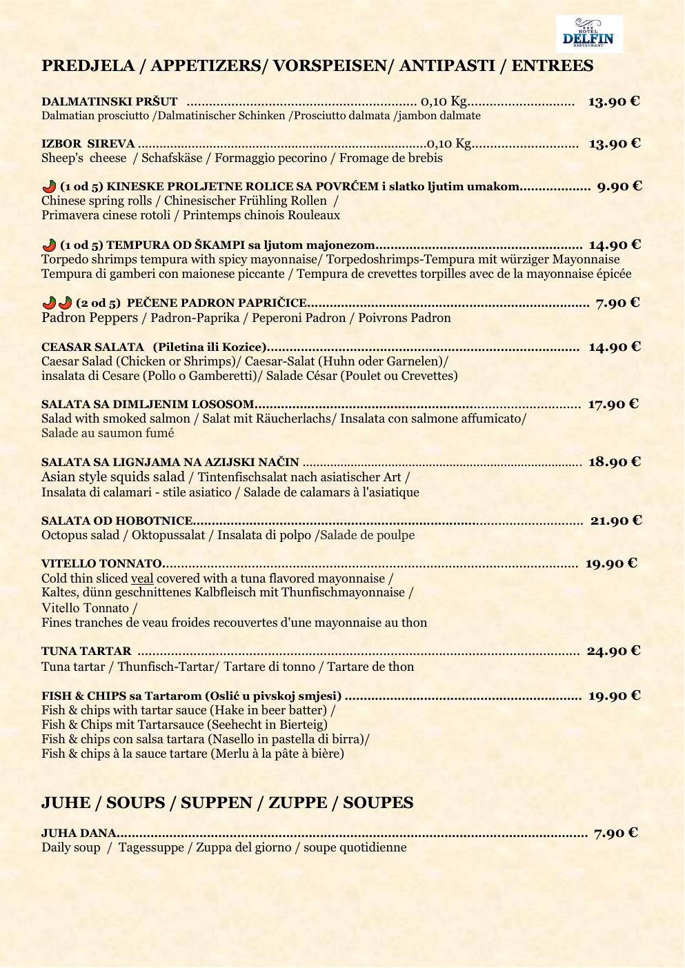 Jelovnik · Hotel Delfin